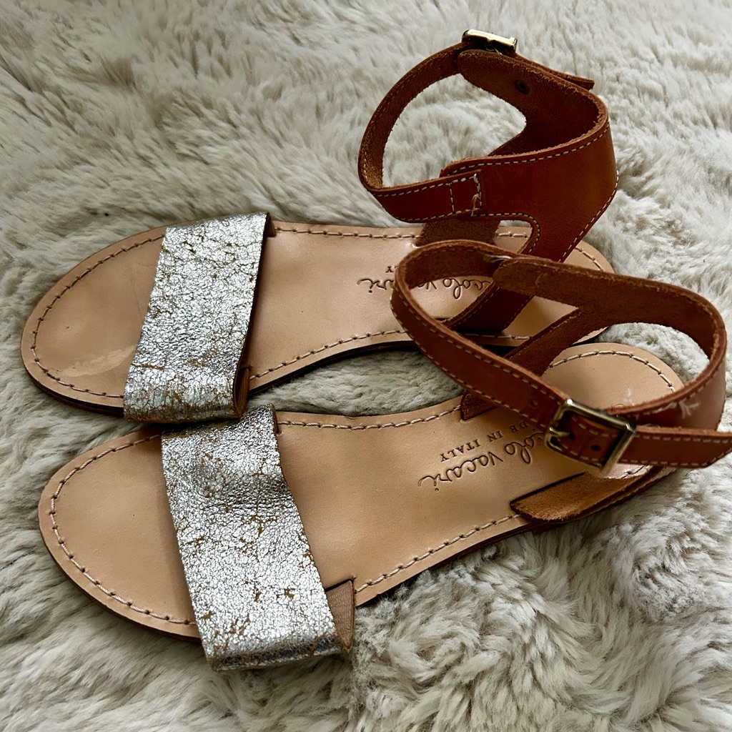 Sz 6 Niccolo Vacari Metallic Brown Leather Sandals From Italy, Ankle Strap